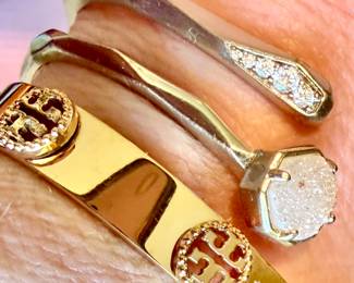 Tory Burch, Kendra Scott cuffs.