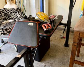 Weight Lifting Gym Equipment bench and weights.