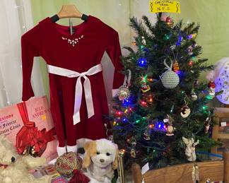 Assorted Christmas Items, Lil Girls Dress Velvet