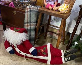 Assorted Christmas Decor', Vintage Dolly High Chair, Lil Girls Christmas Dress, Childs Chest