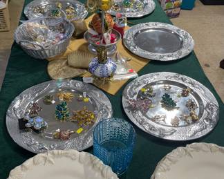 Heavy Cast Iron Aluminum Charger Plates, Ceramic Charger Plates, Costume Jewelry Assorted Broaches