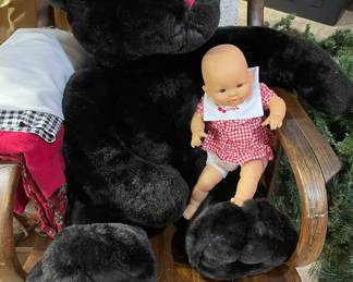 Oversized Black Bear, Baby Doll, Rocking Chair