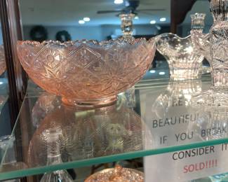 Curio Cabinet Filled with Fenton Carnival Glass Assorted Styles and Colors, Crystal Pitchers