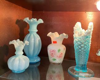 Fenton Boudoir Vases Powder Puff, Vintage Hobnail Vase Turquoise
