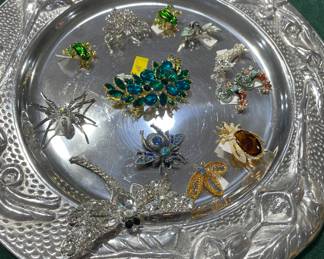 Heavy Cast Iron Aluminum Charger Plates, Ceramic Charger Plates, Costume Jewelry Assorted Broaches