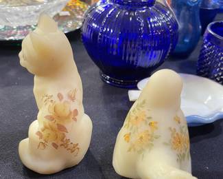 Vintage Fenton Bird & Cat, Cobalt Blue Assorted Pieces