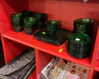 Tiara Glass Emerald Green Dessert Dishes