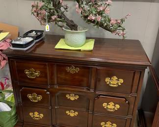 Stratton Three Deep Drawer Chest of Drawers, Japanese Style Bonsai Floral Arrangement Jadeite