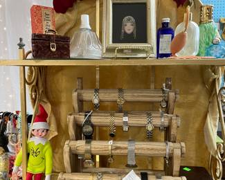Assorted Collectibles, Elf on the Shelf Grinch, Assorted Watches, Perfume Bottles
