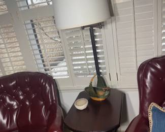 Vintage wooden and brass lamp/accent table with magazine rack