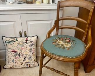 Antique Victorian chair with needlepoint seat cushion