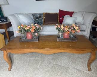 coffee table, sofa, and decor