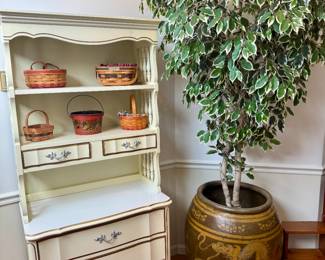 hutch dresser and vintage Chinese dragon jars/pots with realistic artificial tree