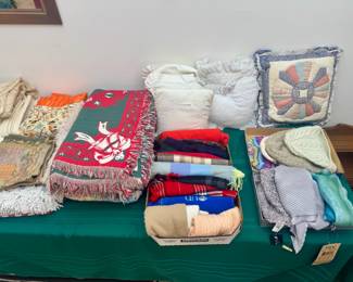 blankets and various linens