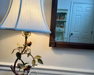 vintage Italian Midcentury metal table lamp with bird and floral detail