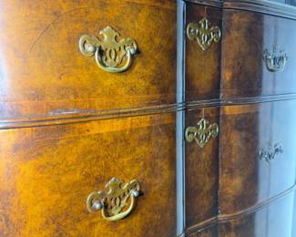 drawer pulls for vintage Chippendale style mahogany highboy chest of drawers with mirrored cabinets