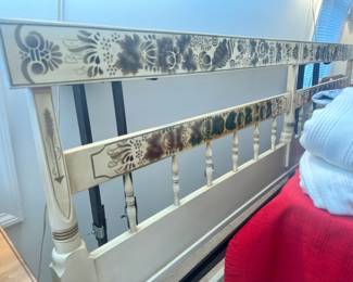 Vintage Hitchcock Furniture stenciled and handpainted king size bed frame