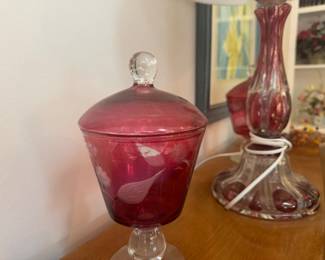 Vintage cranberry glass candy dishes
