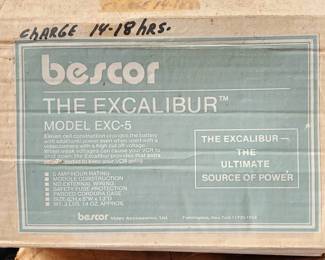 Bescor “The Excalibur” Battery Pack – Model EXC-5
Large, multi-cell rechargeable battery pack originally used for extended camcorder operation. Comes in the original box. Good as a collectible or accessory for vintage video displays.
