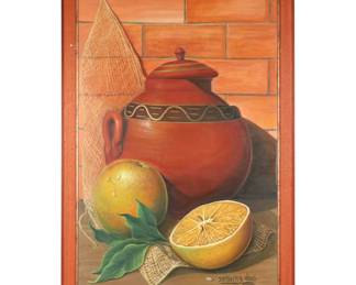 Santanilla Hans Still Life Oil Painting of Lemons and Pot, 1999