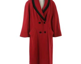 Lady Suzette Red Wool Double Breasted Long Overcoat