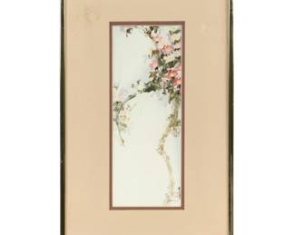 Digital Print of Japanese School Watercolor with Blossoms, 21st Century