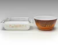 Pyrex "Golden Pinecone" Casserole and "Old Orchard" Mixing Bowl