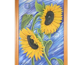 Santanilla Hans Oil Painting of Sunflowers and Bubbles, 1999