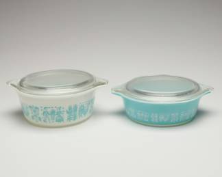Pyrex "Butterprint Turquoise" Round Covered Casseroles, 1957–1968