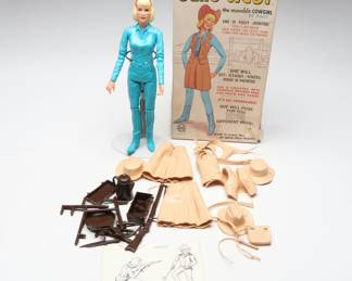 Marx Toys "Jane West" Action Figure with Clothing and Other Accessories, 1965