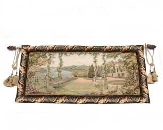 Tapestries & More Italian Villa and Lake View Scenic Tapestry with Hanging Rod