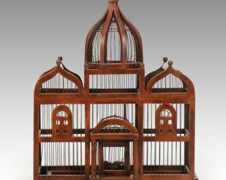 ndo-Persian Style Wood and Wire Bird Cage