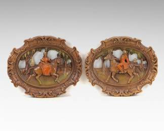 Hollywood Regency Chalkware Wall Plaque Duo, Mid to Late 20th Century