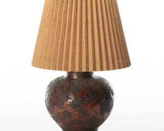 Rustic Textured Stoneware Table Lamp with Pleated Shade