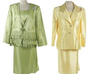 Lily & Taylor Couture and Nina Massini Embellished Yellow and Green Skirt Sets