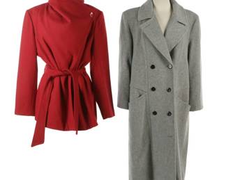 Alorna Vintage Grey Wool Blend Midi Coat, Collezione Cherry Red Wool Wrap Coat
