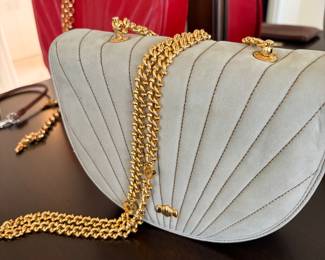 Tiffany & Co. leather handbags. Sage green suede and red leather with two straps. Available for in person purchase only.