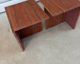 $380 pair of CB2 marble side tables. Can be used together to make a coffee table. “Like New” 16” x 18” x 18”h. Available for online and in person purchase.