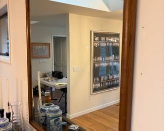 $110 Another mid-century wood framed mirror. 36”w X 39.5”h.  Available for online and in person purchase. 