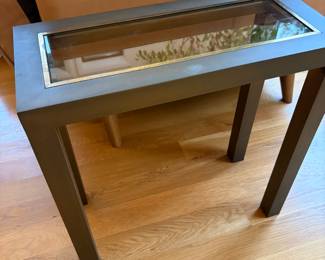 $120 Brushed metal, glass top coffee table. 20” x 9” x 20”h. Available for online and in person purchase.
