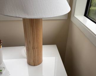 $80 Solid wood base lamp. 26”h x 16” dia shade. Available for online and in person purchase.