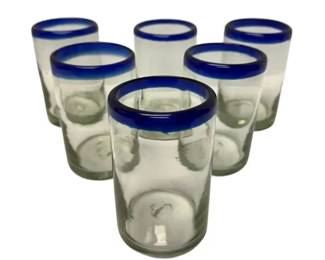 HandBlown Glasses With Cobalt Blue Rim 