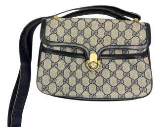 Gucci Logo Canvas Blue Leather Purse with COA