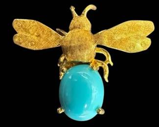 18k Yellow Gold Bee Brooch 3.7g