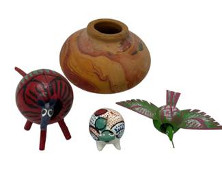 Nemadji Indian Miniature Vase  Wooden Bobble heads 