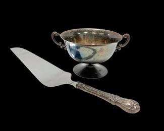 Cake Cutter With Sterling Silver Handle Small Silver Plated Bowl