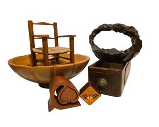Hand Carved Wood Basket, Small Wood Rocking Chair, Butterfly Heart Trinket Boxes  More 