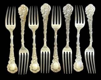 Eight 6.5 Sterling Silver Forks 50g Each, Versailles By Gorham
