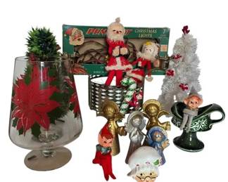 Vintage Christmas Santa  Mrs Claus Japan, Knee Hugger Elves, McCoy 1968 Candleholder  More