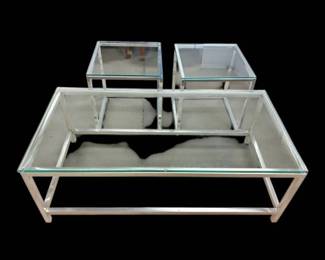 Chrome And Glass Top Coffee Table And End Tables